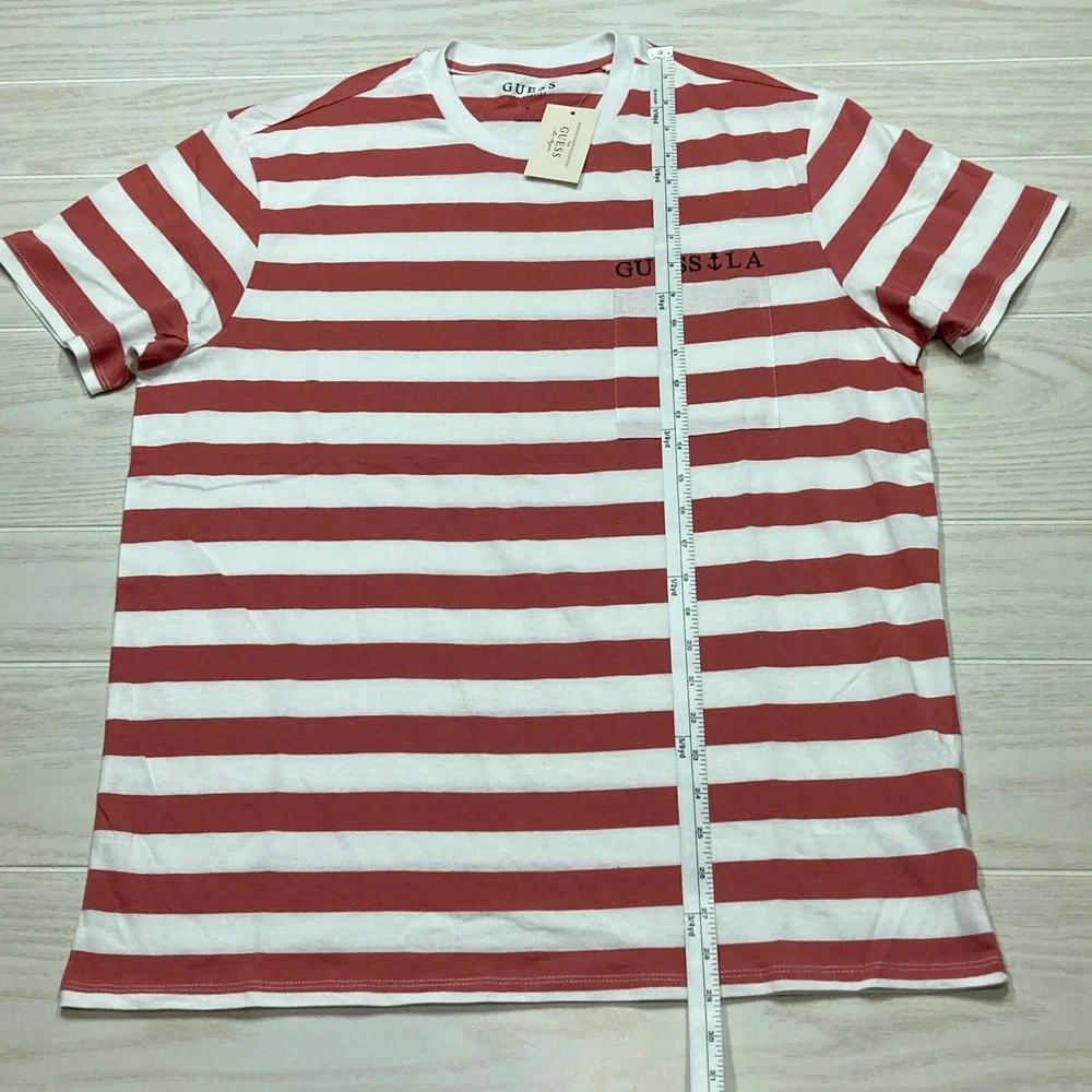 Guess Los Angeles Men's Nautical Stripe Pocket T-Shirt Sweet Rose Size Large - Picture 8 of 8